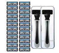 48-Piece Men's/Women Razor Blade Replacement Set with Free Handle - Ultra Sharp Stainless Steel 6-Layer Blades for Smooth Shaving Face Body, Portable Travel Manual Shaver (24PC)