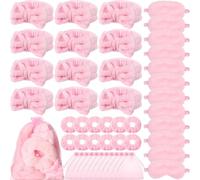48 Piece Spa Party Set for Overnight Parties, 12 Pink Headbands, 12 Plush Sleep Masks, 12 Velvet Hair Elastics, 12 Organza Bags, Perfect as Spa Party Gifts