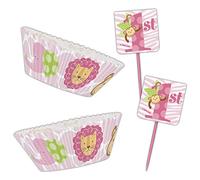 48 Piece Wild Safari Pink Girl's 1st Birthday Party Cupcake Cases Decorating Kit