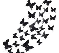48 Pieces 3D Black Butterfly Wall Decoration Removable Wall Stickers Wall Stickers for Home and Room Decoration