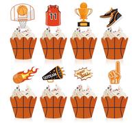 48 Pieces Basketball Cupcake Toppers Wrappers for Boys Girls, Sports Theme Basketshooting Sneakers Champion Jersey Patterns Cupcake Decoration for Kids Birthday Baby Shower Party Holiday Supplies