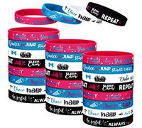 48 Pieces Cheerleading Inspirational Silicone Wristbands Stretch Motivational Bracelets Cheerleading Rubber Bands with Motivational Message for Cheer Squad Party Favors (Bright Style)