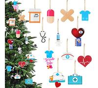 48 Pieces Christmas Nurse Wood Ornament Set - Scrub Life, Tray, Cap Themed Hanging Decorations for Tree, Car, Home - Nurse Gifts