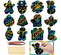 48 Pieces Christmas Scratch Art for Kids, DIY Rainbow Magic Scratch Paper, Santa Claus, Snowman, christmas tree, Shristmas Stocking House Arts and Crafts Ornaments for Party Favor Holiday Decor