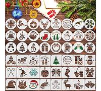 48 Pieces Christmas Stencils Template for Painting, Reusable Xmas Plastic Stencil Craft for Kids Art Drawing Painting Spraying Journaling Scrapbook Window Glass Wood Door (A)