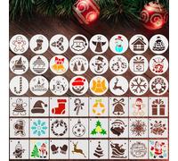 48 Pieces Christmas Stencils Template for Painting, Reusable Xmas Plastic Stencil Craft for Kids Art Drawing Painting Spraying Journaling Scrapbook Window Glass Wood Door (B)