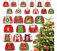 48 Pieces Christmas Ugly Sweater Ornaments Xmas Felt Tacky Sweater Tree Decorations Hanging Tree Ornaments for Christmas Felt Pendant Tag with Ropes for Winter Holiday Party Favors (Vivid Style)