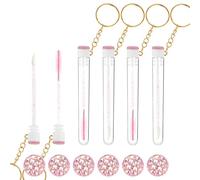 48 Pieces Disposable Mascara Wands Set,Include 12 pcs Lash Spoolies Brush 12pcs Lip Brush and 24 Pieces Reusable Diamond Keychain Empty Eyelash Brush Tubes for Women Girls(Pink)