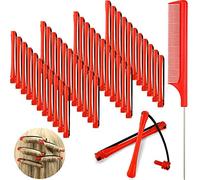 48 Pieces Hair Perm Rods Short Cold Wave Plastic Perming Hair Curling Rollers With Steel Pintail Comb Rat Tail Comb for Hairdressing Styling Supplies (0.2 Inch, Red)