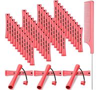 48 Pieces Hair Perm Rods Short Cold Wave Plastic Perming Hair Curling Rollers With Steel Pintail Comb Rat Tail Comb for Hairdressing Styling Supplies (0.51 Inch, Pink)