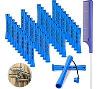 48 Pieces Hair Perm Rods Short Cold Wave Rods Plastic Perming Rods Hair Curling Rollers Curlers with Steel Pintail Comb Rat Tail Comb for Hairdressing Styling Supplies (0.35 Inch, Blue and Dark Blue)