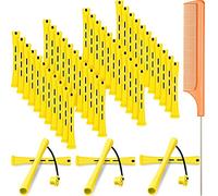 48 Pieces Hair Perm Rods Short Cold Wave Rods Plastic Perming Rods Hair Curling Rollers Curlers with Steel Pintail Comb Rat Tail Comb for Hairdressing Styling Supplies (0.28 Inch, Yellow and Orange)