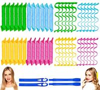 48 Pieces Heat Free Spiral and Wavy Hair Rollers, Two Styles (12 Inch) No Heat with 4 Styling Hooks for Women and Girls, Short or Medium Hair (12 Inch)