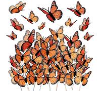 48 Pieces Monarch Butterfly Decorations Artificial Monarch Butterfly Wall Decors 3D Butterfly Room Decors Butterfly Decor with Wires for Spring Wedding Home Bedroom Wall, Orange