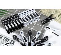 Vinsani Plastic Clothes Pegs 48 Piece Set Black and White - Aesthetic Design Strong Grip and Windproof Laundry Pegs Quality Non-Slip Clothes Pins for Home and Garden
