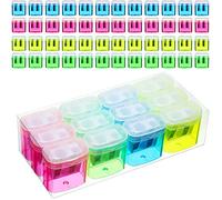48 Pieces Pencil Sharpeners Manual Double Hole Pencil Sharpener with Lid Hand for School Office Home, Handheld Plastic Crayon Sharpener, Pink, Yellow, Green, Blue