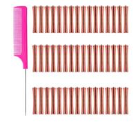 48 Pieces Perm Rods for Short Hair, Perming Kit Hair Rollers Perming Rods with Steel Pintail Comb Rat Tail Comb Small Size Hair Curlers for Hairdressing Styling Supplies (0.51 Inch, Pink)