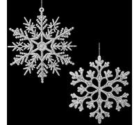 48 Pieces Tmflexe Plastic Christmas Glitter Snowflake Ornaments Christmas Tree Decorative Hanging Ornaments Decorations 4-inch, Silver