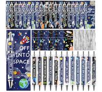 48 Set Space Pens with Galaxy Sky Positive Bookmarks Astronaut Retractable Ballpoint Writing Pen Class Gifts Starry Sky Gel Pen for Solar System Planets Party Favor Back to School Gift Office Supplies
