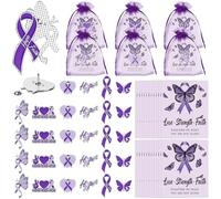 48 Sets Purple Ribbon Awareness Pin Brooch with Cards Domestic Violence Awareness Month Supplies Anti-domestic Violence Campaign Support Charity Supplies Alzheimer's Epilepsy Lupus Cancer Awareness