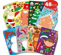 48 Sheets Christmas DIY Stickers for Kids Toddlers - Make Your Own Personalized Cartoon/Character/Face Stickers, Perfect for Christmas Party Games, Craft Activities, Goodie Bags, Stocking Stuffers