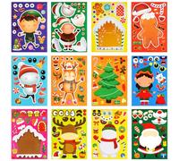 48 Sheets Christmas Party Stickers, Christmas Make Your Own Face Stickers Colorful DIY Stickers Party Favors with Santa Claus Snowman Christmas Party Games Stickers for Kids