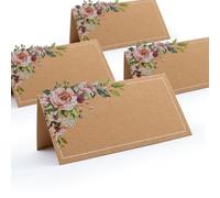 48 Spring/Summer Floral Theme Wedding Place Cards in Rustic Kraft Card or Elegant White Card with Marble Background (Kraft Brown with Border)