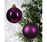 48 Violet Purple Baubles Shatterproof Christmas Tree Hanging Decorations 6cm 60mm Round Tree Decs