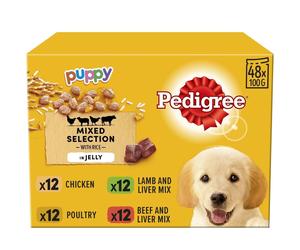 48 X 100G Pedigree Puppy Junior Wet Dog Food Pouches Mixed Selection in Jelly