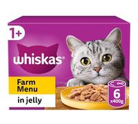 48 x 400g Whiskas 1+ Adult Wet Cat Food Tins Mixed Farm Menu in Jelly