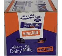 48 X 45g CADBURY DAIRY MILK STANDARD BARS WHOLE NUT CHOCOLATE FULL BOX, VERY LONG EXPIRY