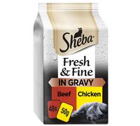 48 x 50g Sheba Fresh & Fine Adult Wet Cat Food Pouches Beef & Chicken in Gravy