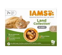 48 x 85g IAMS Advanced Nutrition Wet Cat Food - 36 + 12 Free! * - Senior 7+ Land Collection in Jelly (3 Flavours) (48 x 85g)