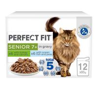 48 X 85G Perfect Fit Senior 7+ Wet Cat Food Pouches Mixed Flavours In Sauce