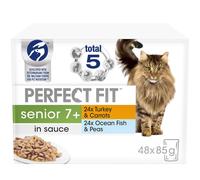 48 x Perfect Fit Senior 7+ Cat Pouches Wet Food Mixed Flavours In Sauce 85g