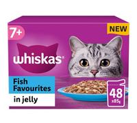 48 X 85G Whiskas 7+ Fish Favourites Mixed Senior Wet Cat Food Pouches In Jelly