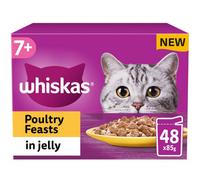 48 X 85G Whiskas 7+ Poultry Feasts Mixed Senior Wet Cat Food Pouches In Jelly