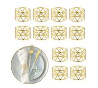 48 x napkin rings, geometric, HxD: 3x4.5 cm, holders for paper & cloth napkins, gold, set
