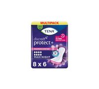 48 x Tena Lady Discreet Maxi Night Incontinence Pads for Women, 8 Packs of 6, with Medium to Heavy Bladder Weakness, Specifically Designed for Night