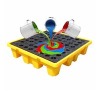 48"x24"x4" Heavy-Duty Spill Containment Platform with Grating & Forklift Pockets, 2,000 Lbs Load Capacity, Modular Drainage Tray for Safe Liquid Storage