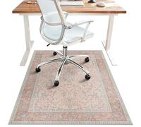 48"x60" Office Chair Mat for Hardwood Tile Floor, Floral Desk Rug Carpet Protector for Rolling Computer Chair, Low Pile Thin Anti-Slip Vinyl Floor Mat, Washable Area 1/5" Thick Rug, Pink
