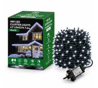 SHATCHI 480 Christmas Tree Cluster Lights Multifunction 8 Light Modes, Timer Green Cable Indoor/Outdoor Low Voltage Holiday Home Decorations, Cool White