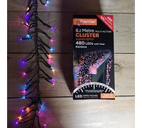 Premier Indoor Outdoor Christmas 480 LED 6.2m Multi-Action Cluster Supabrights With Timer Rainbow