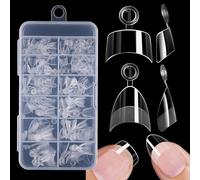 480 Pcs French False Nails Tip Extensions,12 Size Short Almond Gel x Nail Tips Half Cover,Fake Coffin Nail Art Tips Half Clear with Assortment Box,Salon Nails with Handle for Women