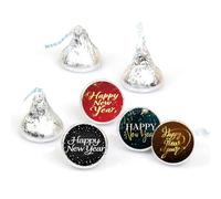 480 Pcs Happy New Year Stickers Chocolate Drops Labels Candy Stickers 0.75 Inch Big Round Glossy Labels for Party Decorations, Gift Tags, Wrappers, Merry Christmas Themed Party Favors Decor