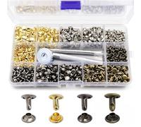 480 PCS Leather Rivets Kit, Multicolor Metal Double Cap Rivets 3 Sizes Tubular Studs Rivet with Punch Tool and Fixing Tool for Clothes Shoes Jackets
