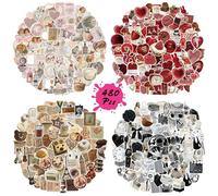 480 Pcs Vintage Aesthetic Stickers Set - Waterproof Vinyl Decals in 4 Colour Themes (Pink, Brown, Red, Black & White) for Scrapbooking, Kindle, Laptop, Water Bottles, Journaling & DIY Crafts