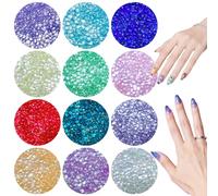 4800 Pcs 3D Aurora Bubble Nail Beads, VEINARDYL Mixed Colorful Rhinestones for Nails Charms, Mermaid Crystal Gems for Women Girls DIY Manicure Slime Tumblers Face Makeup - 12 Colors