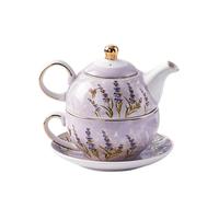 480ml Ceramic Tea for One Set Gold Plated Porcelain Teapot Cup Saucer Lavender Coffee Kettle Mug Afternoon(Purple)