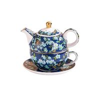 480ml Ceramic Tea for One Set Gold Plated Porcelain Teapot Cup Saucer Lavender Coffee Kettle Mug Afternoon(Blue Flower)